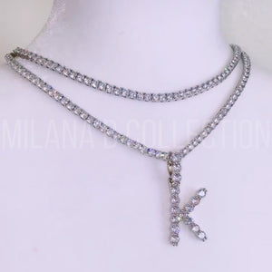 Classic Icy Initial Tennis Necklace Set | Silver