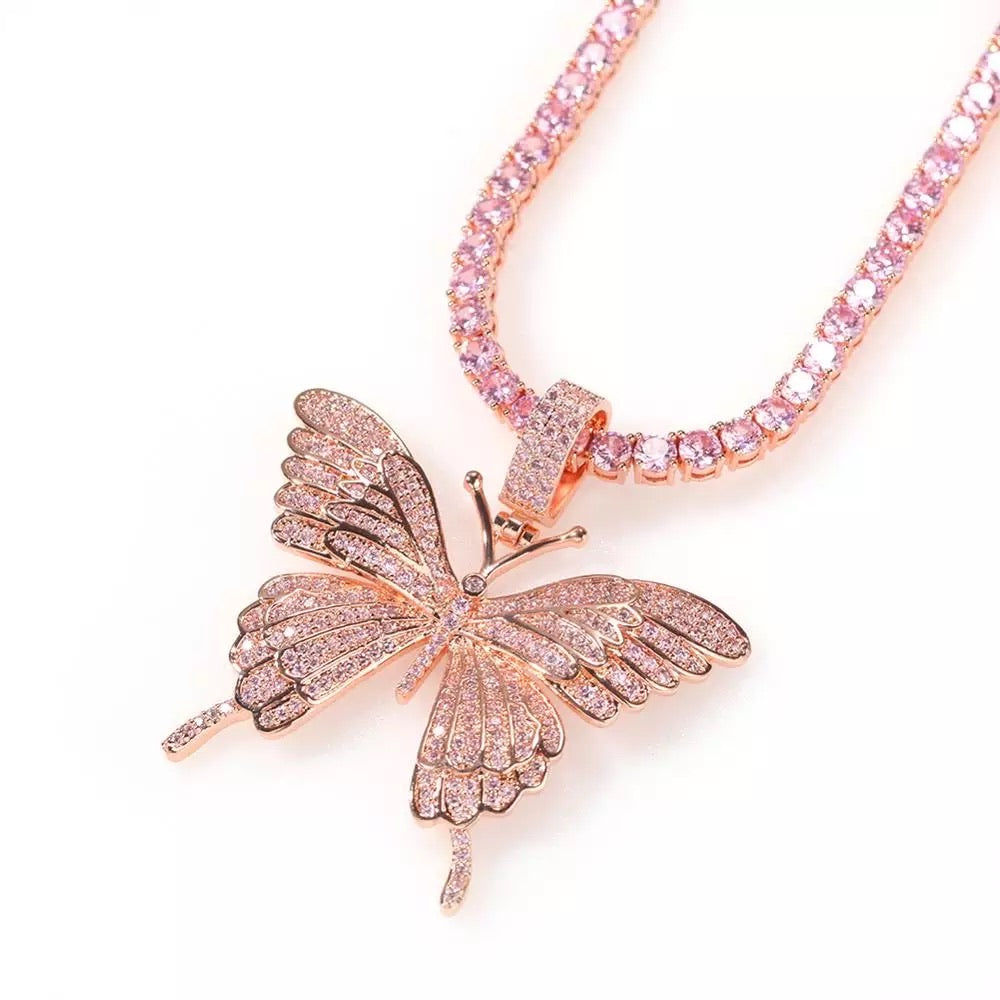Pink Icy Butterfly Necklace II