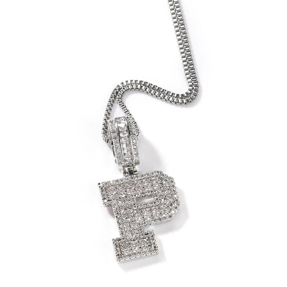 Icy Baguette Varsity Initial Necklace