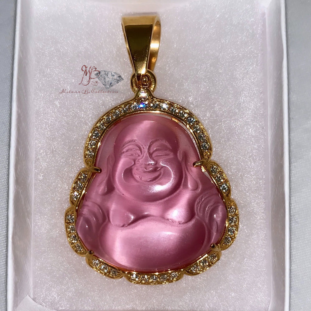 Icy Pink Buddha Jade Necklace | Gold