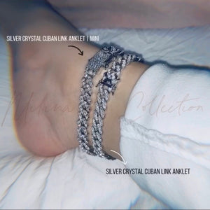 Silver Crystal Cuban Link Anklet