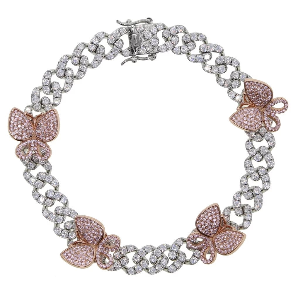 Butterfly Cuban Anklet | Silver/Pink