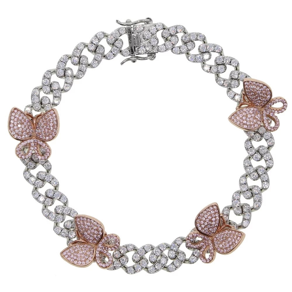 Butterfly Cuban Anklet | Silver/Pink