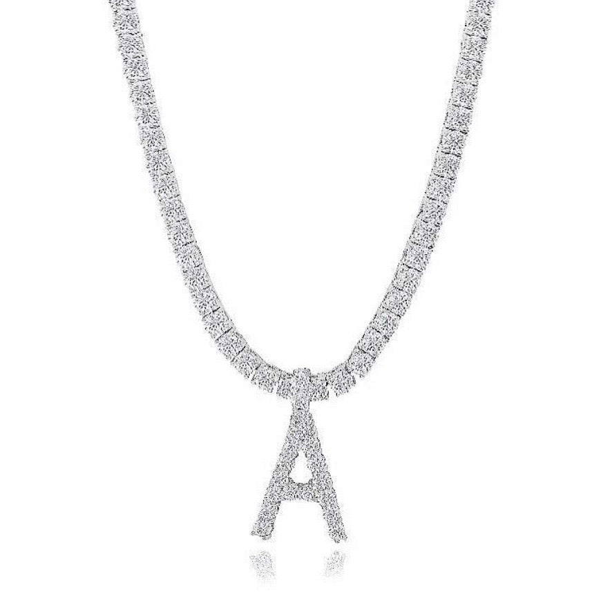 Classic Icy Initial Tennis Necklace | Silver