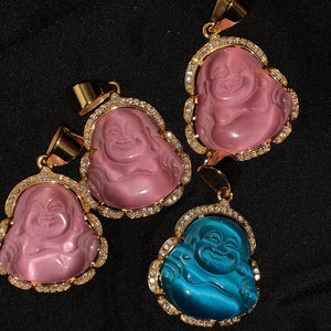 Icy Pink Buddha Jade Necklace | Gold