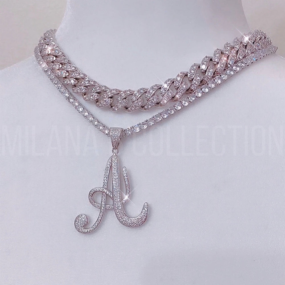 MBC Script Initial Tennis Necklace | Silver