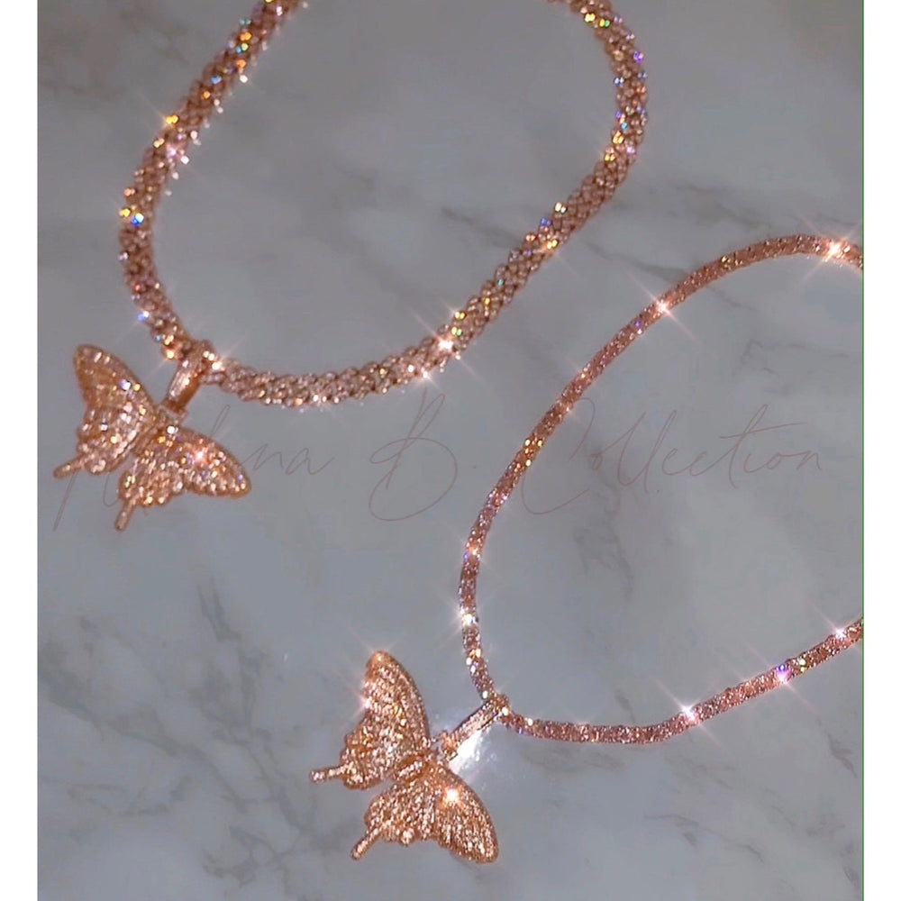 Pink Icy Butterfly Necklace