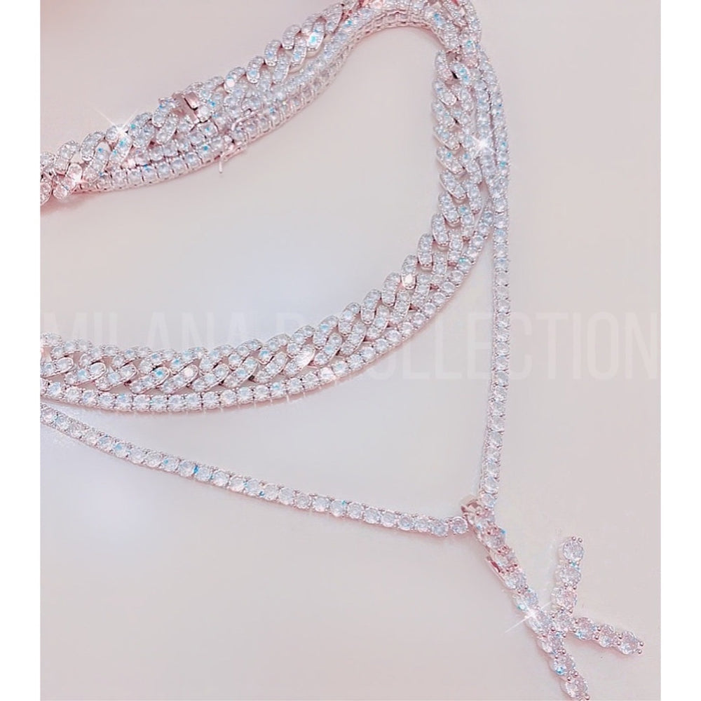 Classic Icy Initial Tennis Necklace Set | Silver