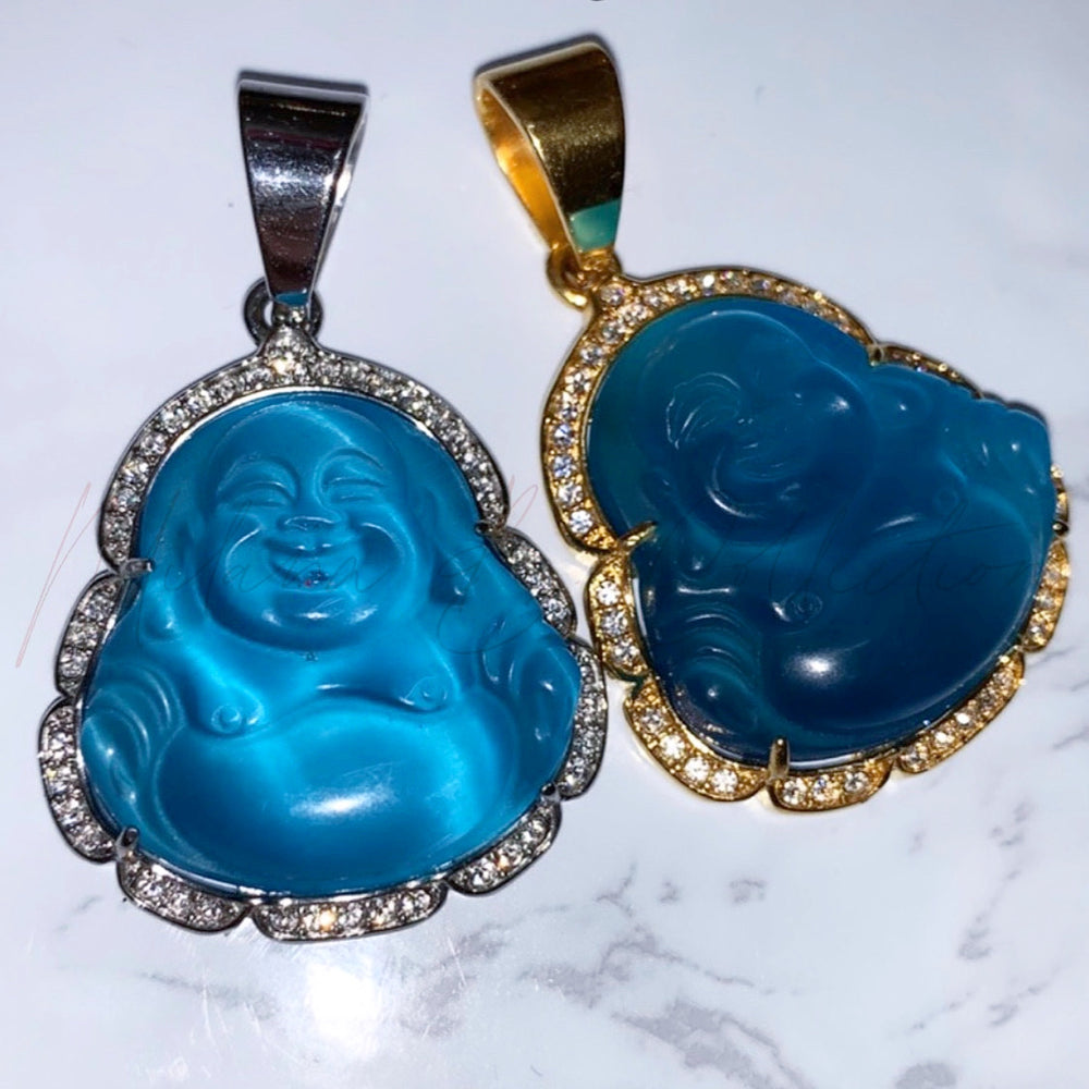 Icy Baby Blue Buddha Jade Necklace | Silver
