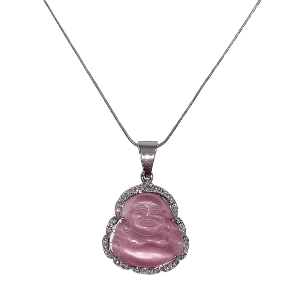Icy Pink Buddha Jade Necklace | Silver