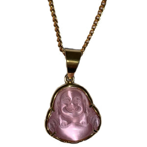 Mini Pink Buddha Jade Pendant Necklace