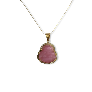 
            
                Load image into Gallery viewer, Icy Pink Buddha Jade Necklace | Gold
            
        