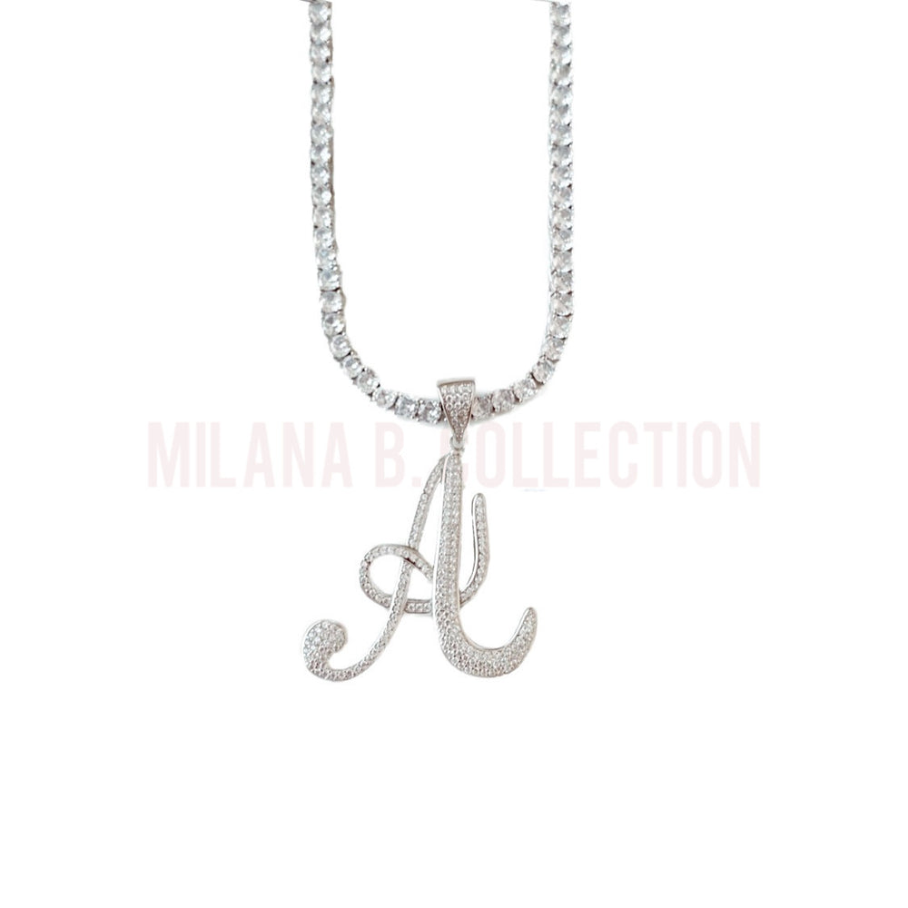 MBC Script Initial Tennis Necklace | Silver