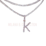 Classic Icy Initial Tennis Necklace Set | Silver