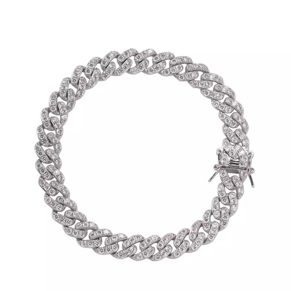 Silver Crystal Cuban Link Anklet