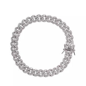 Silver Crystal Cuban Link Anklet