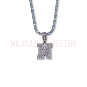 
            
                Load image into Gallery viewer, Icy Baguette Varsity Initial Tennis Necklace | Silver
            
        