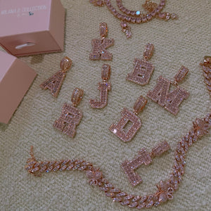 Pink Baguette Varsity Initial Necklace