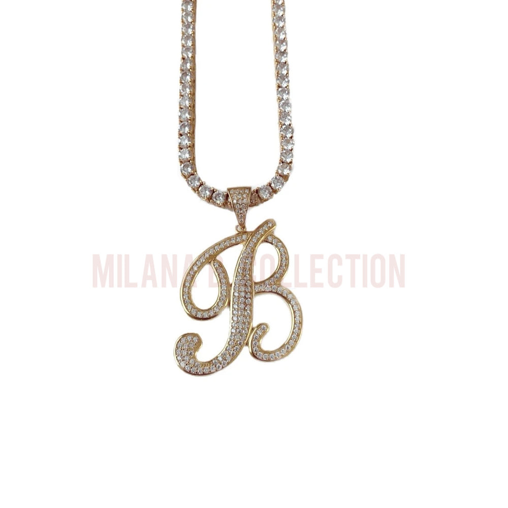 
            
                Load image into Gallery viewer, MBC Script Initial Tennis Necklace | Gold
            
        