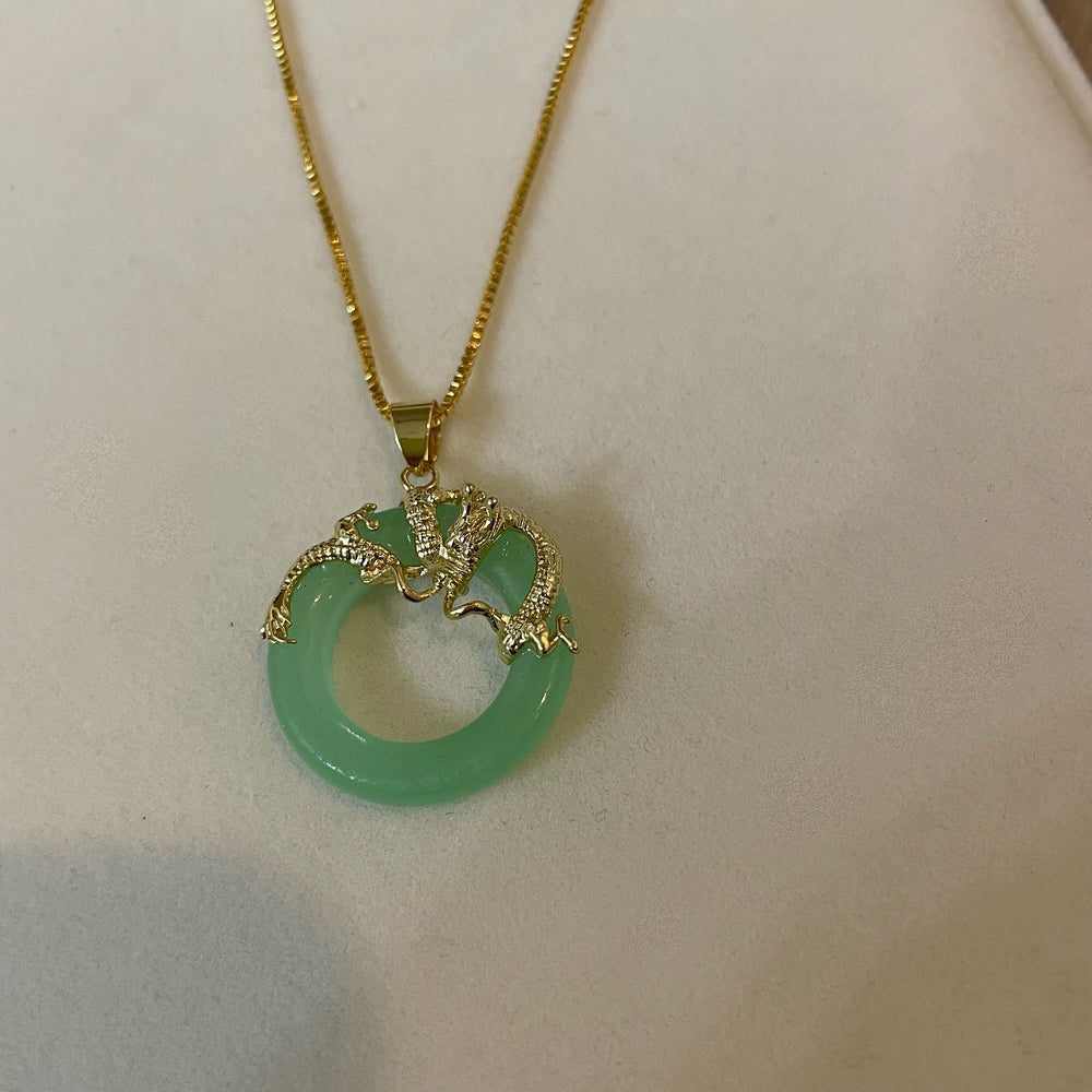 Gold Dragon Circular Jade Necklace
