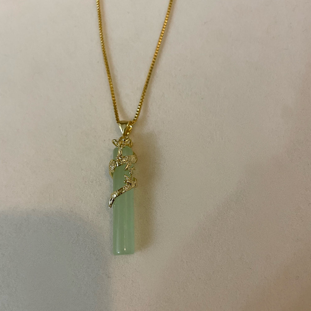 
            
                Load image into Gallery viewer, Gold Dragon Jade Bar Necklace
            
        