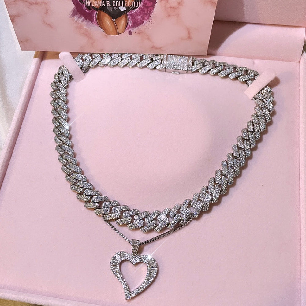 Icy Baguette Heart Necklace