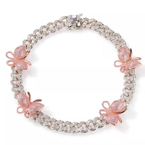 Butterfly Cuban Link | Silver/Pink