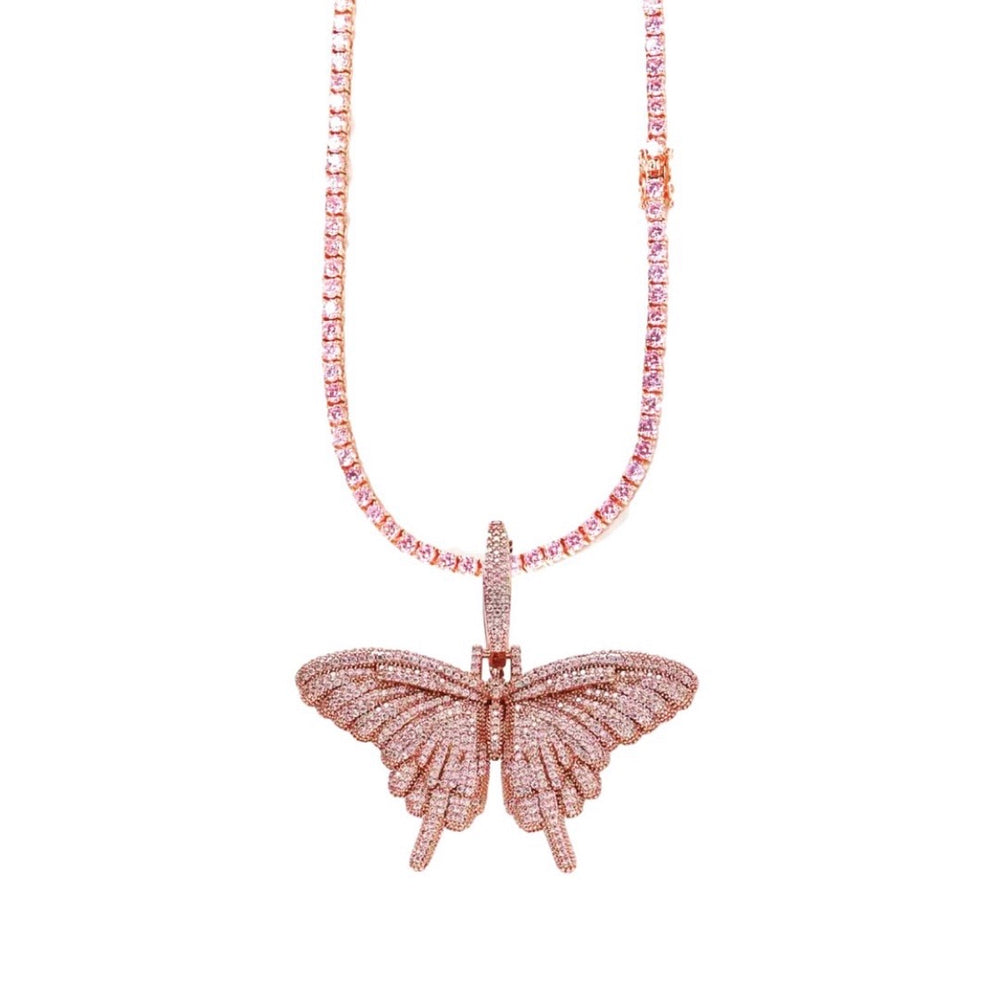 Pink Icy Butterfly Necklace