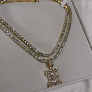 Icy Baguette Varsity Initial Tennis Necklace | Gold
