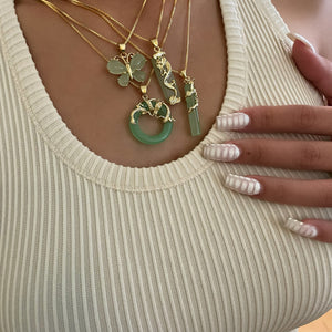 Gold Dragon Jade Bar Necklace
